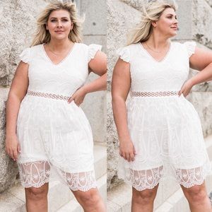 Plus Size Flutter Sleeve Lace Dress